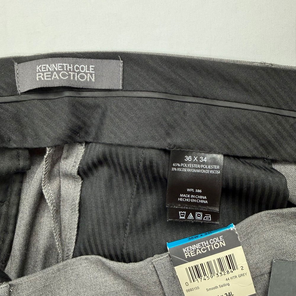 Kenneth Cole Reaction NWT‎ Mens Heather Grey Dress Pants 36x34 Smooth Sailing - Picture 6 of 7